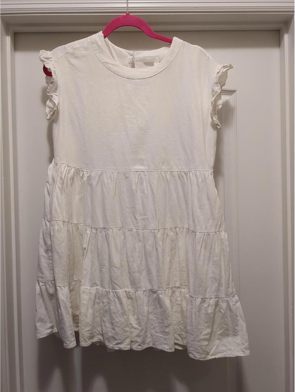 Adyson Parker Linen Blend Tiered Ruffle Sleeve Shift Babydoll Dress Sz S Boho